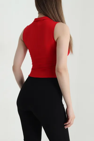 Kırmızı Fermuarlı Polo Yaka Oysho Kadın Bluz 471650