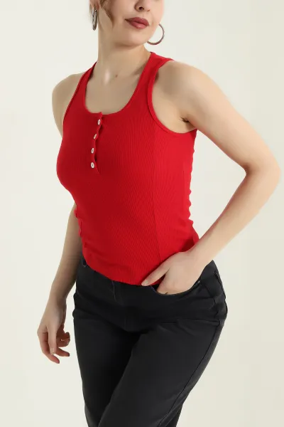 Kırmızı Fitilli Kolsuz Kadın Bluz 433696