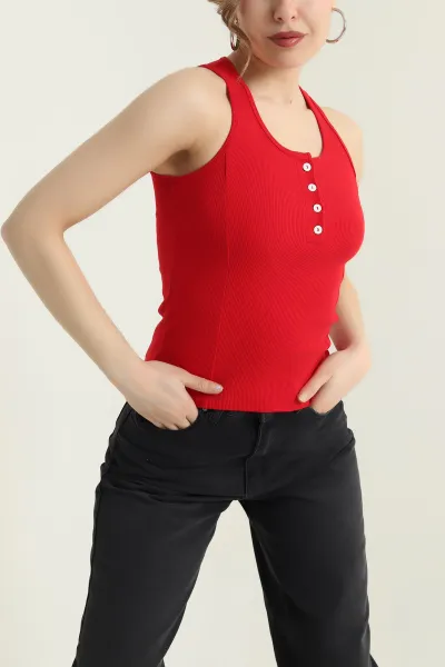 Kırmızı Fitilli Kolsuz Kadın Bluz 433696