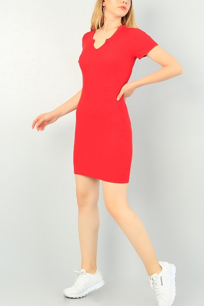 Kırmızı Fitilli Likralı Elbise 70498