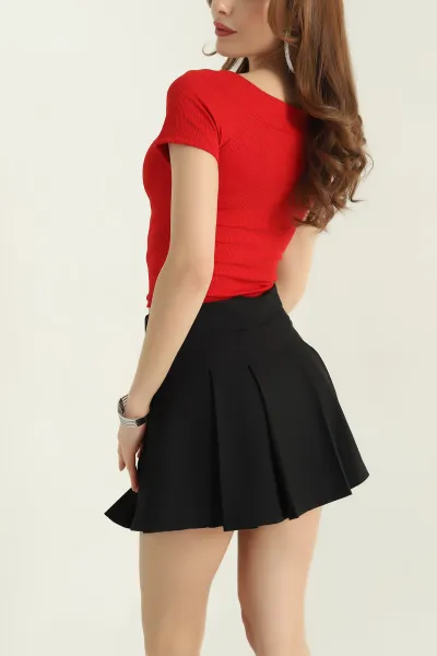 Kırmızı Fitilli Likralı Kısa Kol Bluz 336264