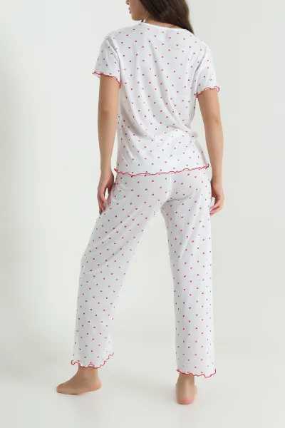Kırmızı Fiyonk Detay Kadın Pijama Takımı 467256