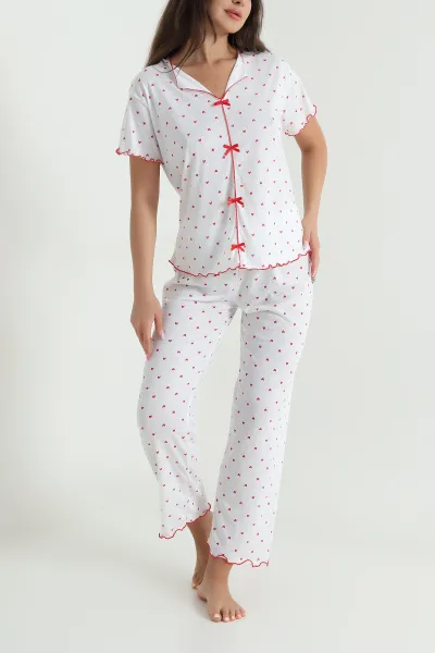 Kırmızı Fiyonk Detay Kadın Pijama Takımı 467256