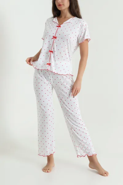 Kırmızı Fiyonk Detay Kadın Pijama Takımı 467256