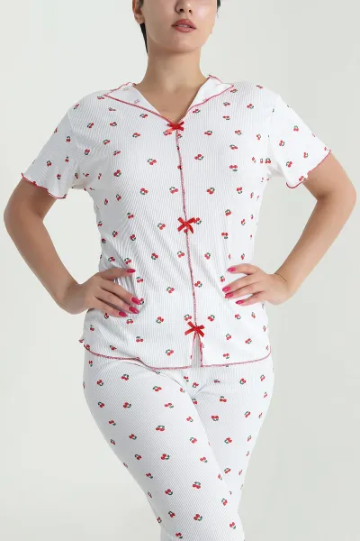 Kırmızı Fiyonklu Kaşkorse Kadın Pijama Takımı 476186