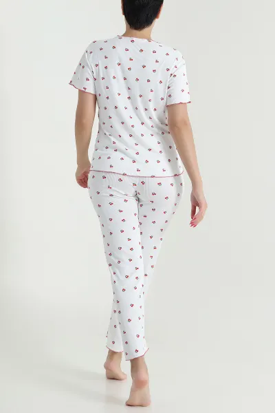 Kırmızı Fiyonklu Kaşkorse Kadın Pijama Takımı 476186