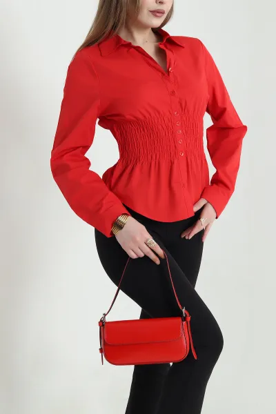 Kırmızı Gipeli Poplin Kadın Bluz 448206