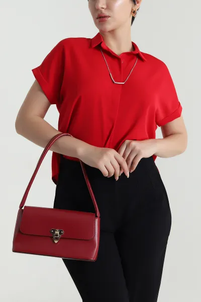 Kırmızı Gizli Patlı Kolyeli Kadın Jessica Gömlek 470323