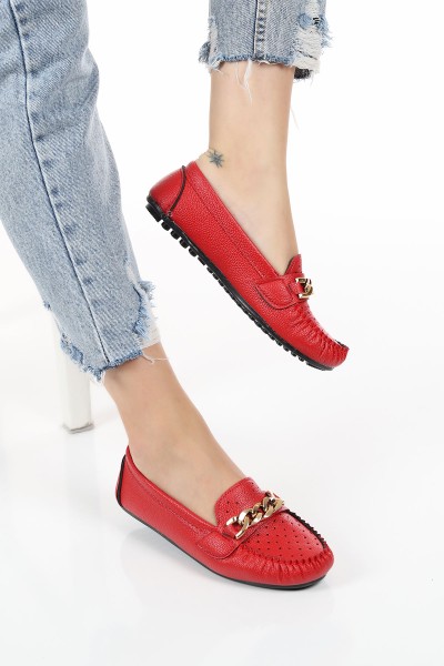 Kırmızı Gold Tokalı Kadın Babet Ayakkabı 120669