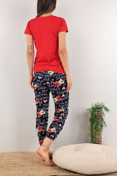 Kırmızı Göz Bandı ve Tokalı Bayan Pijama Takımı 120250