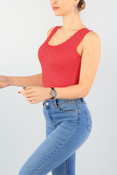 Kırmızı Güpür Detay Bayan Çizgili Atlet 58462