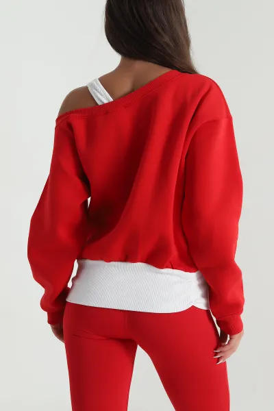 Kırmızı İç Atletli Şardonlu Kadın Sweat 489130