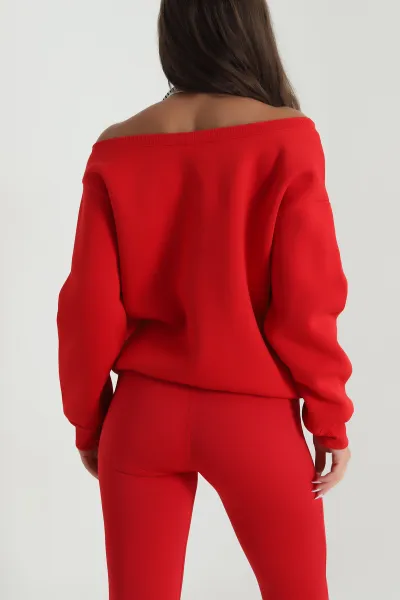 Kırmızı İç Atletli Şardonlu Kadın Sweat 489135