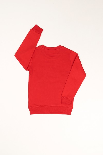 Kırmızı içi Şardonlu Kedi Baskılı Kız Çocuk Sweat 81104