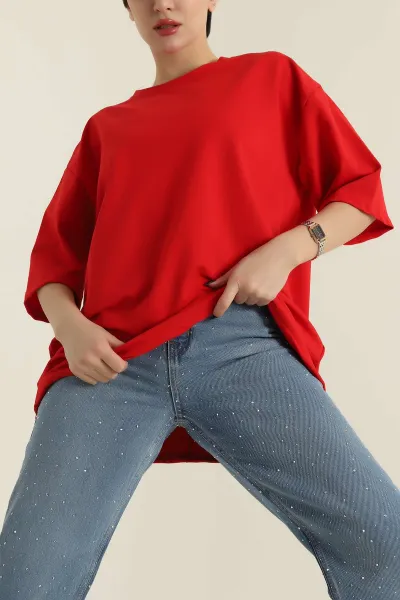 kirmizi-iki-ip-bisiklet-yaka-kadin-oversize-tisort-423910