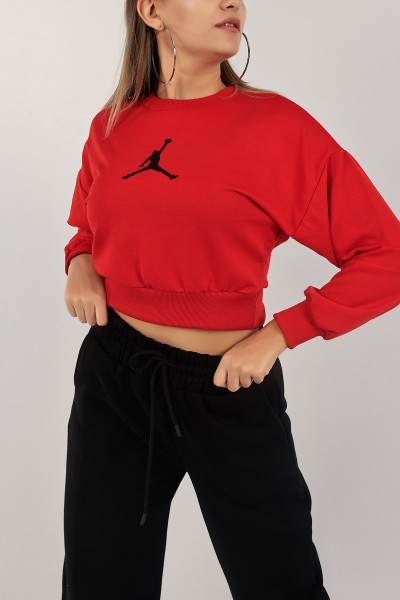 Kırmızı İki İp Nakışlı Sweat 138830