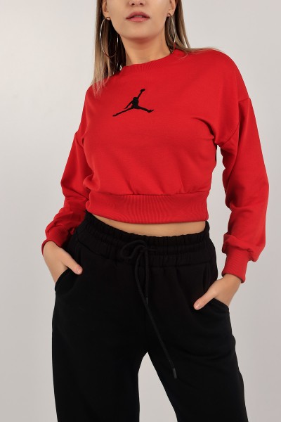 Kırmızı İki İp Nakışlı Sweat 138830