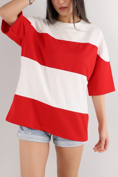 Kırmızı İki İp Oversize Bayan Tişört 166250
