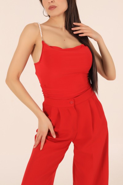 Kırmızı İnci Askılı Sandy Bluz 173152