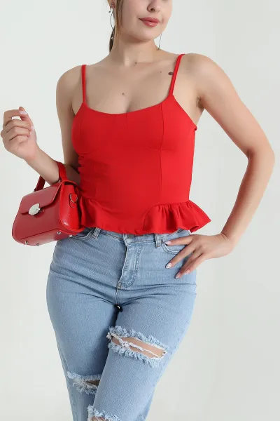Kırmızı İp Askılı Kadın Yazlık Scuba Kadın Bluz 476032