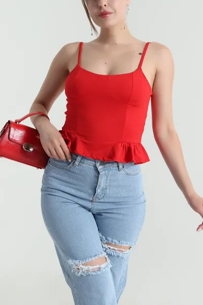 Kırmızı İp Askılı Kadın Yazlık Scuba Kadın Bluz 476032