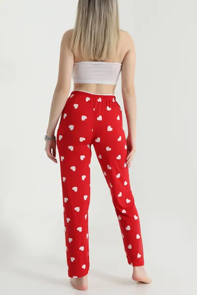 Kırmızı Kalp Desenli Beli Lastikli Kadın Pijama Altı 470760