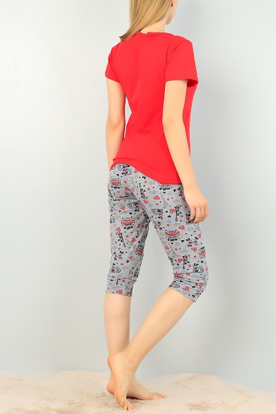 Kırmızı Kapri Şortlu Bayan Pijama Takımı 69896