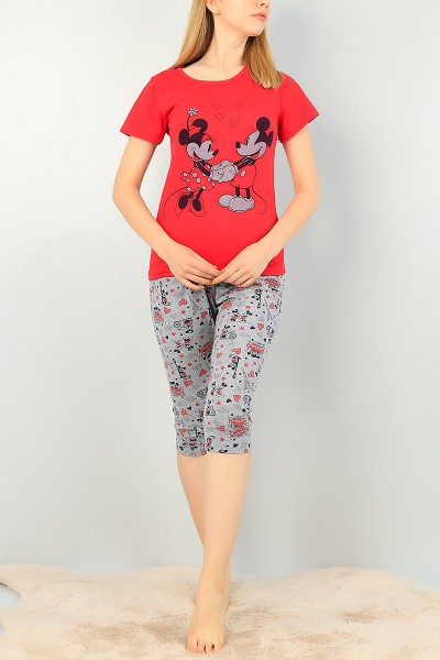 Kırmızı Kapri Şortlu Bayan Pijama Takımı 69896