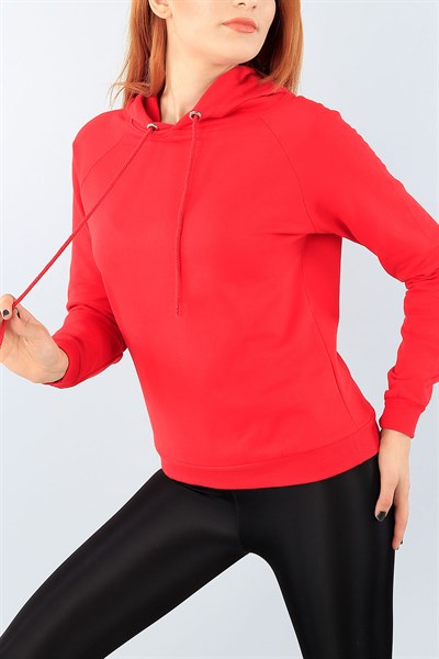 Kırmızı Kapüşonlu Bayan Sweat 39091
