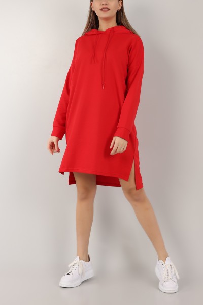 Kırmızı Kapüşonlu Tunik Elbise 155701
