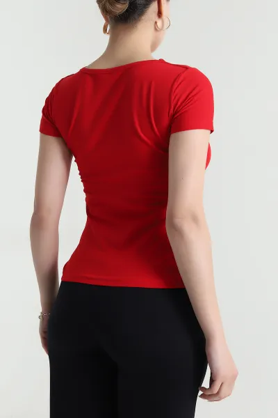Kırmızı Kare Yaka Kadın Body 478368
