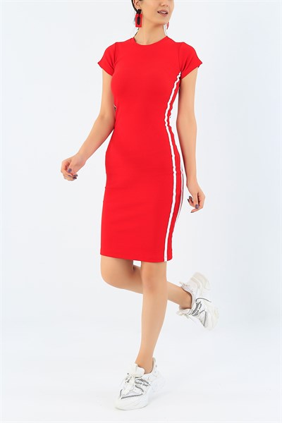 Kırmızı Kaşkorse Likralı Elbise 35524