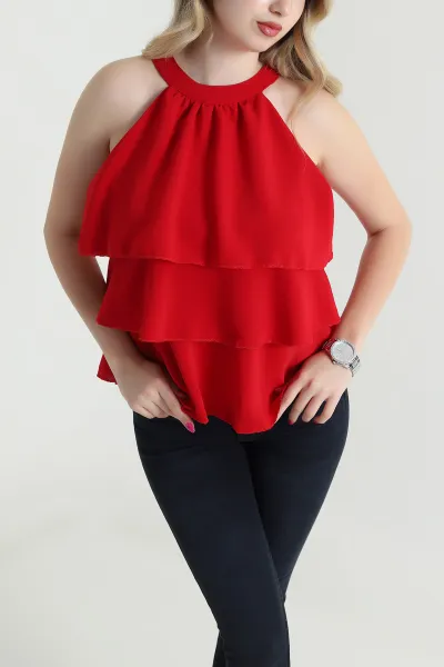 Kırmızı Katlı Sunshine Kumaş Kadın Bluz 463188