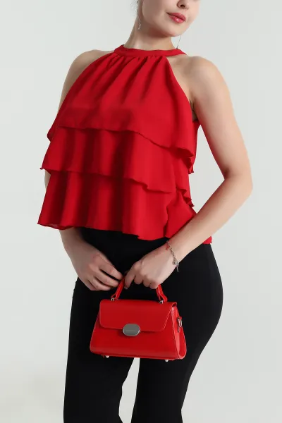 Kırmızı Katlı Sunshine Kumaş Kadın Bluz 481282