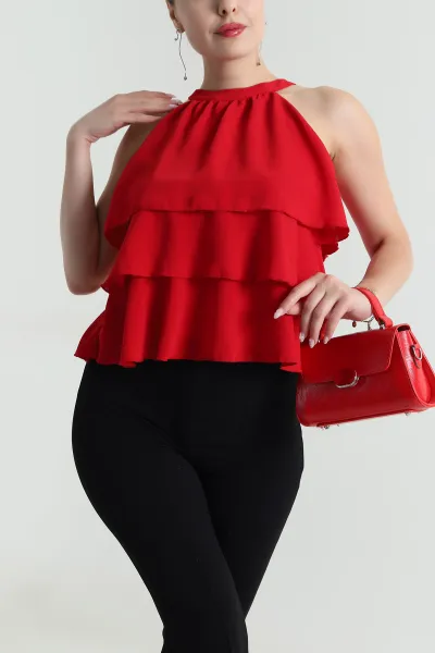 Kırmızı Katlı Sunshine Kumaş Kadın Bluz 481282