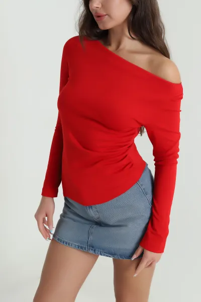 Kırmızı Kayık Yaka Modal Kadın Bluz 483075
