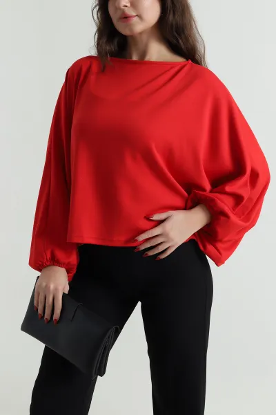 Kırmızı Kayık Yaka Modal Kadın Bluz 496116