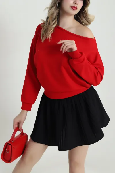 Kırmızı Kayık Yaka Oysho Kadın Bluz 485725