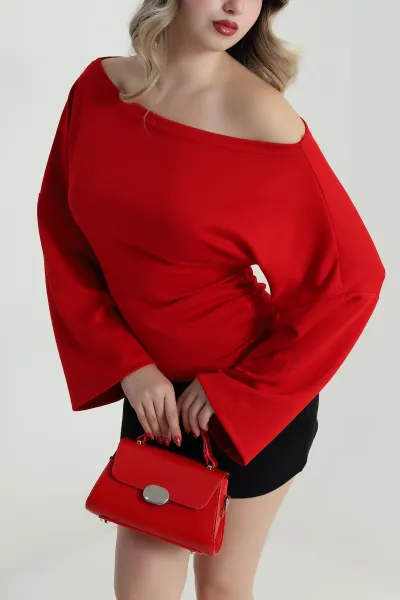 Kırmızı Kayık Yaka Oysho Kadın Bluz 485734