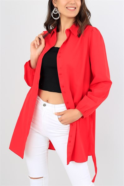 Kırmızı Kemer Detay Salaş Gömlek Tunik 38269