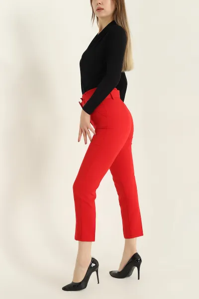 Kırmızı Kemerli Dabıl Bayan Pantolon 322196