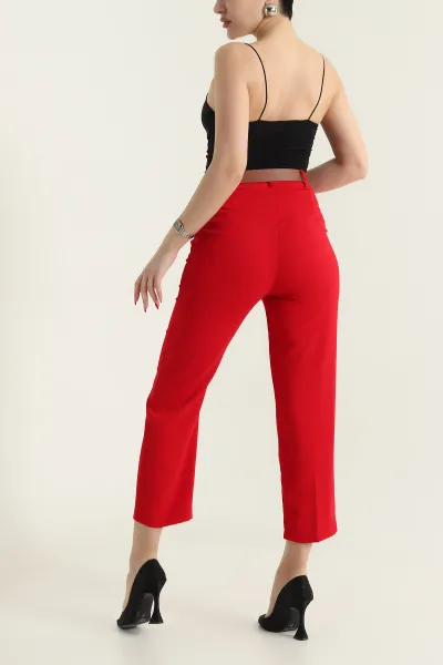 Kırmızı Kemerli İthal Crep Kadın Pantolon 436913
