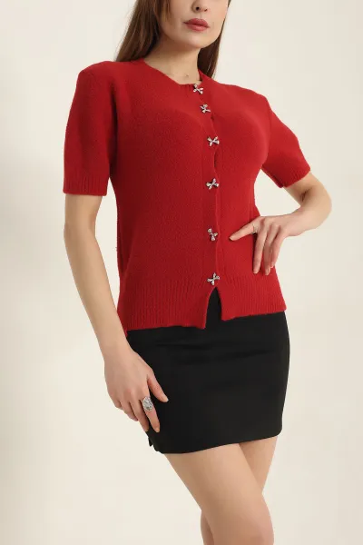 Kırmızı Kısa Kollu Triko Bluz 337440
