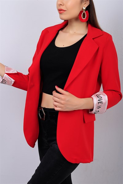 Kırmızı Kol Detaylı Bayan Blazer Ceket 14631B