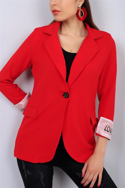 Kırmızı Kol Detaylı Bayan Blazer Ceket 14631B