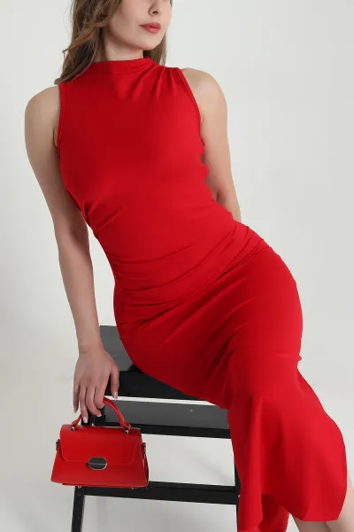 Kırmızı Kolsuz Modal Kadın Elbise 478242