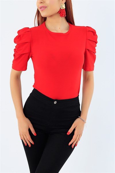 Kırmızı Kolu Büzgülü Bluz 31902