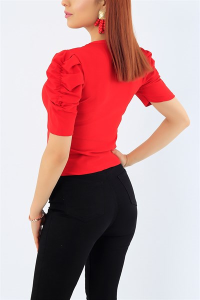 Kırmızı Kolu Büzgülü Bluz 31902