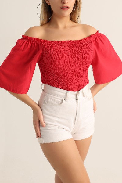 Kırmızı Komple Gipeli Dokuma Bluz 176489