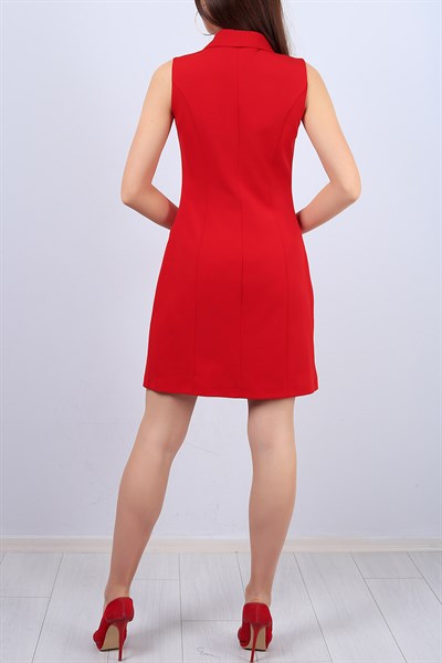 Kırmızı Kruvaze Yaka Bayan Ceket Elbise 12451B